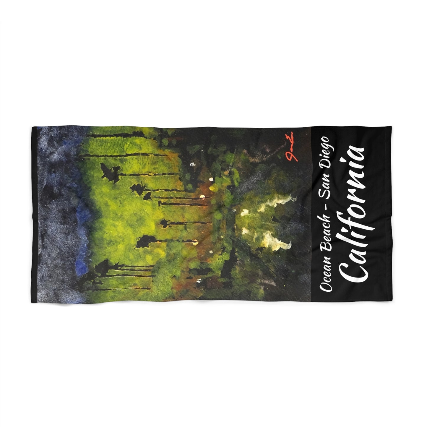 Serene Coastal Beach Towel | Ocean Beach San Diego Art | Summer Vibes, Poolside Essentials, Beach Day, Vacation, Gift Idea